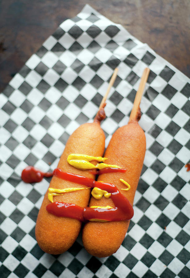 Corn Dogs With Ketchup And Mustard Photograph by Leela Cyd