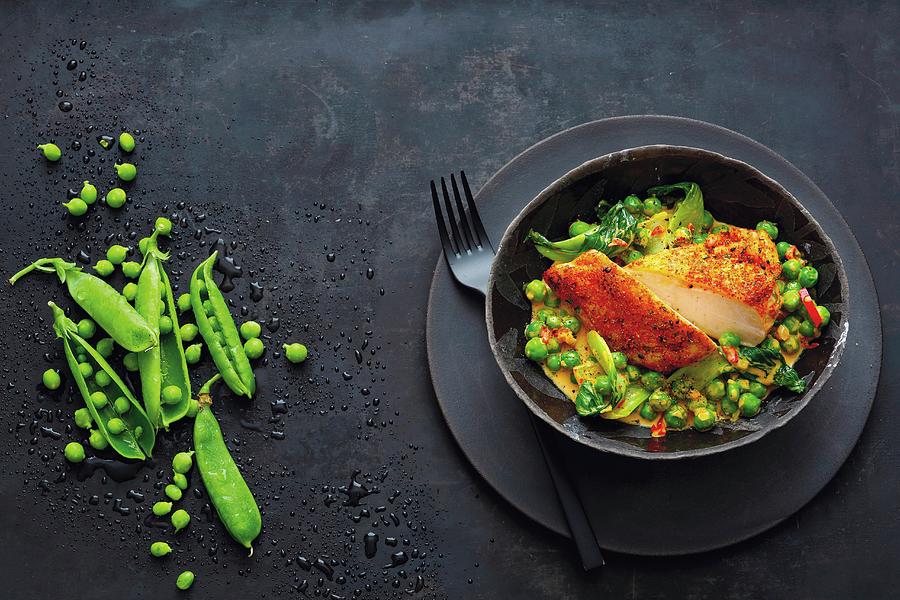 Corn-fed Chicken Breast And Pea Curry With Bok Choy Photograph by Jalag / Mathias Neubauer