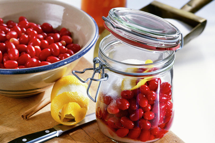 Cornelian Cherry Preserved In Rum With Lemon Photograph by Teubner Foodfoto