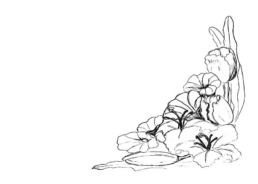 Corner Floral Bouquet - PAINT MY SKETCH by Delynn Addams Drawing by Delynn Addams