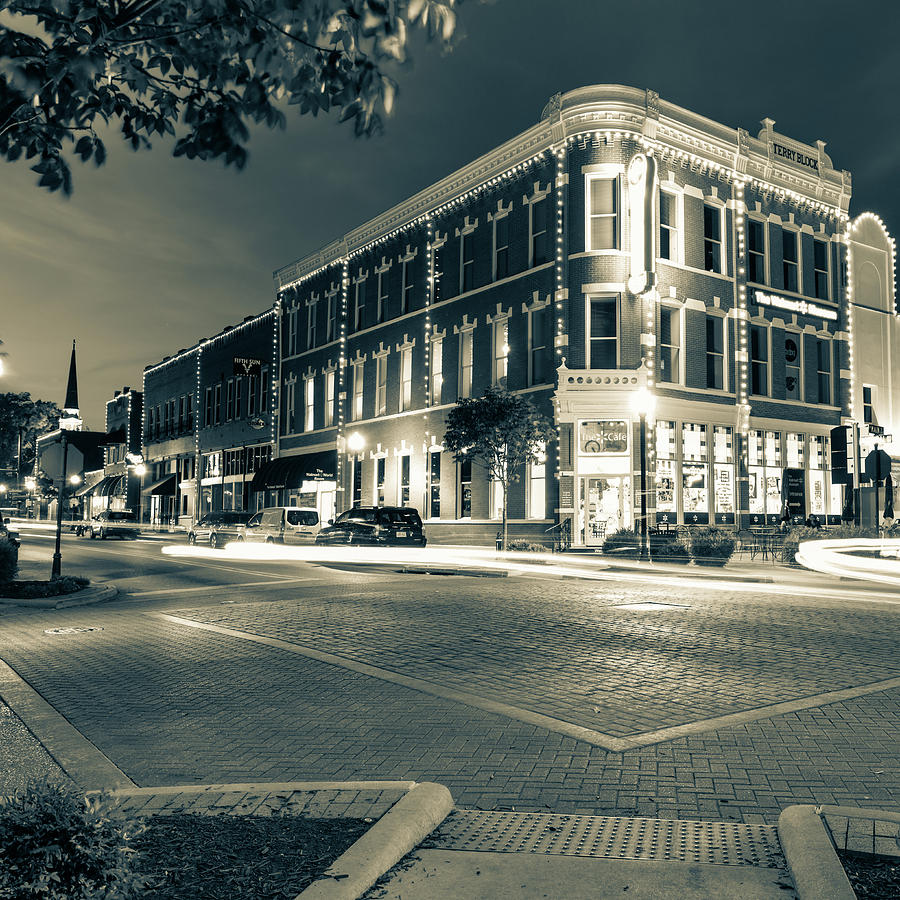 America Photograph - Corner View of the Downtown Bentonville Arkansas Skyline in Sepia 1x1 by Gregory Ballos