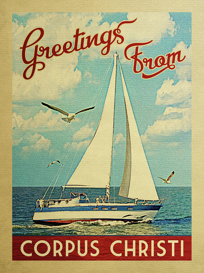 Corpus Christi Sailboat Vintage Travel Digital Art by Flo Karp