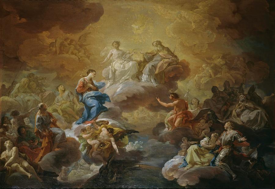 Corrado Giaquinto / La Santisima Trinidad, la Virgen y santos, 1755-1756, Italian School. Painting by Corrado Giaquinto -c 1703-1765-