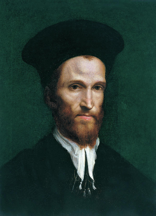 Correggio -Antonio Allegri- -Correggio, 1489 -?- -1534-. Portrait of a Man -ca. 1520-. Oil on can... Painting by Correggio -1489-1534-