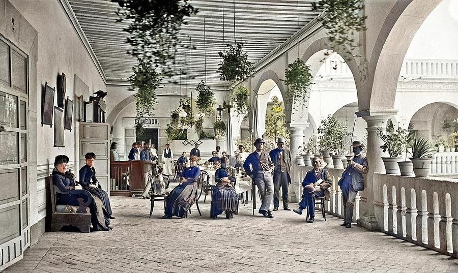 Corridors Of The Hotel Diligencias, Puebla, Mexico, 1880-97 Colorized By Ahmet Asar Painting