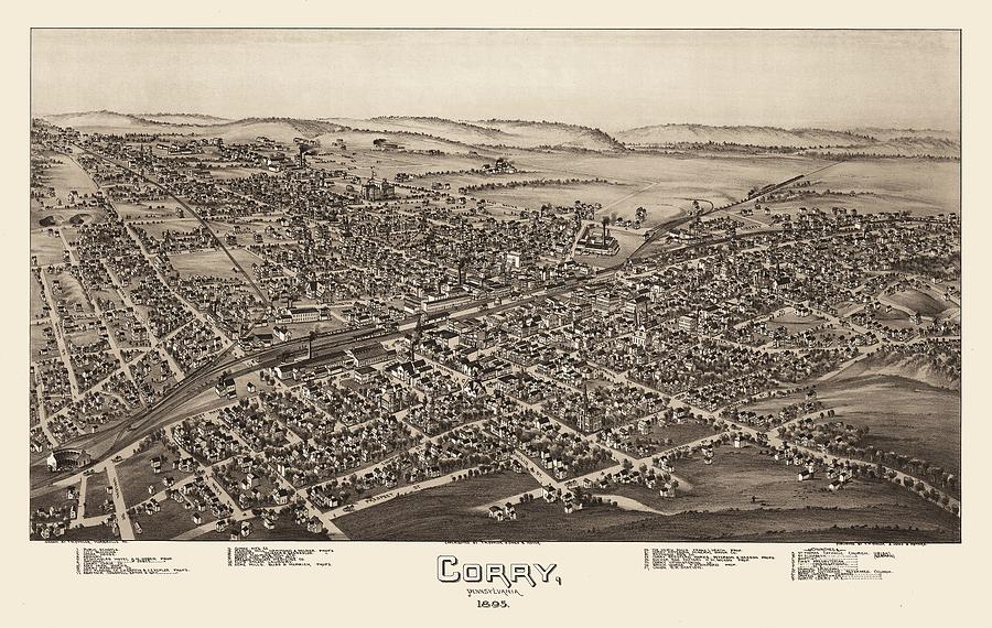 Corry Pennsylvania Antique Birdseye Map 1895 Drawing by History Prints 