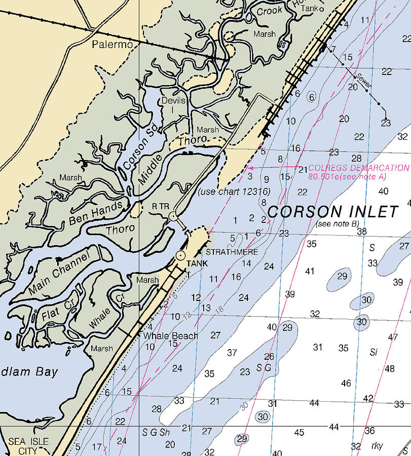 Corson Inletnew Jersey Nautical Chart Mixed Media by Sea Koast Pixels