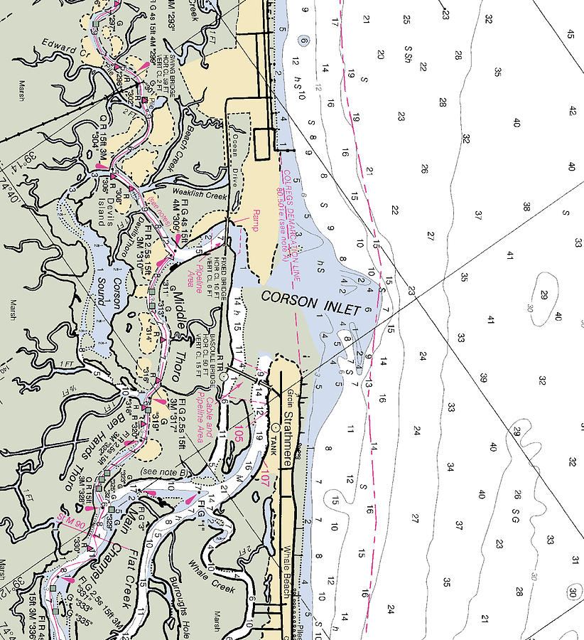 corson-inlet-new-jersey-nautical-chart-v2-mixed-media-by-sea-koast