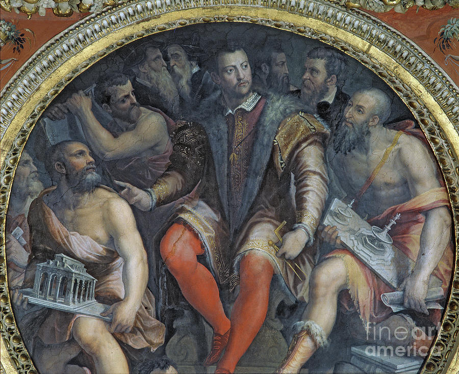 Cosimo I And His Artists, From The Sala Di Cosimo I Painting by Giorgio Vasari