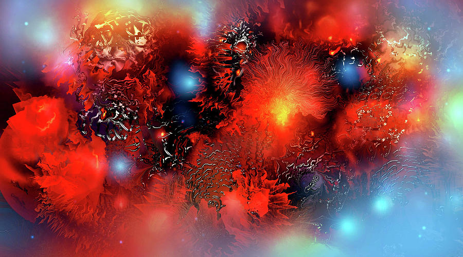 Space Digital Art - Cosmic Flowers Red by Natalia Rudzina