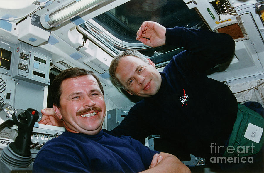 Sts-71 Photograph - Cosmonauts Solovyev And Budarin On Space Shuttle by Nasa/science Photo Library