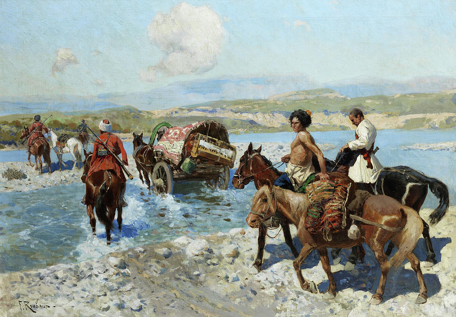 Horse Painting - Cossacks by Franz Roubaud