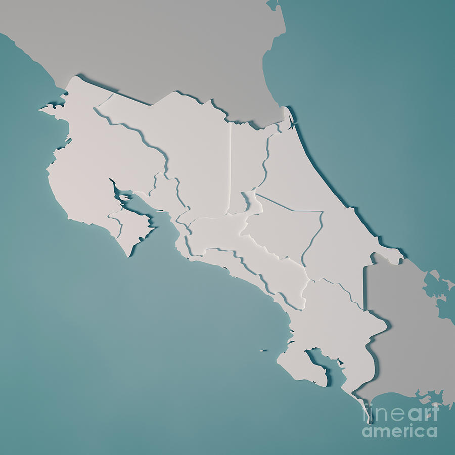 Map Digital Art - Costa Rica Country Map Administrative Divisions 3D Render  by Frank Ramspott