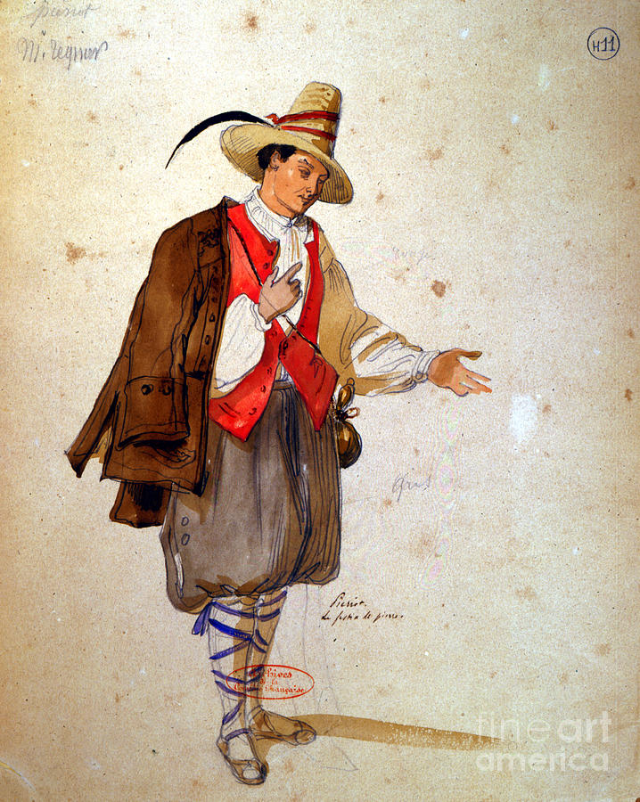 Costume Design For The Role Of Pierrot In An 1847 Production Of don Juan By Moliere Painting by Achille Deveria