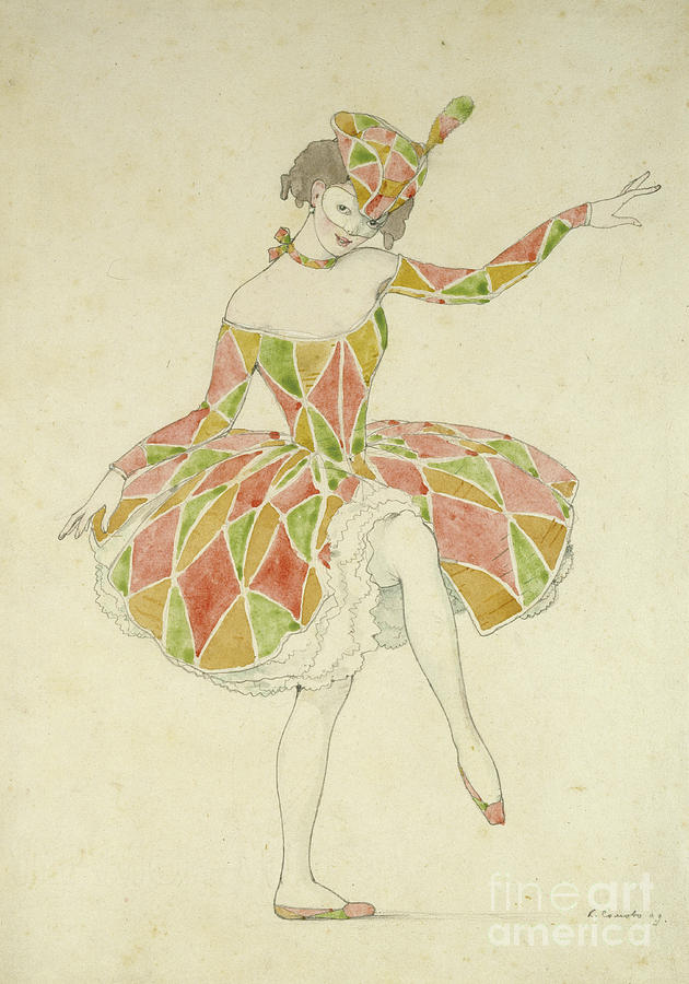 Costume For Anna Pavlova, A Columbine In Arlequinade, 1909 Painting by Konstantin Andreevic Somov