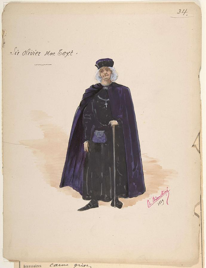 Costume For Sir Olivier Mctext A Descriptive Sheet Of Accessories B  Charles Bianchini French, Painting