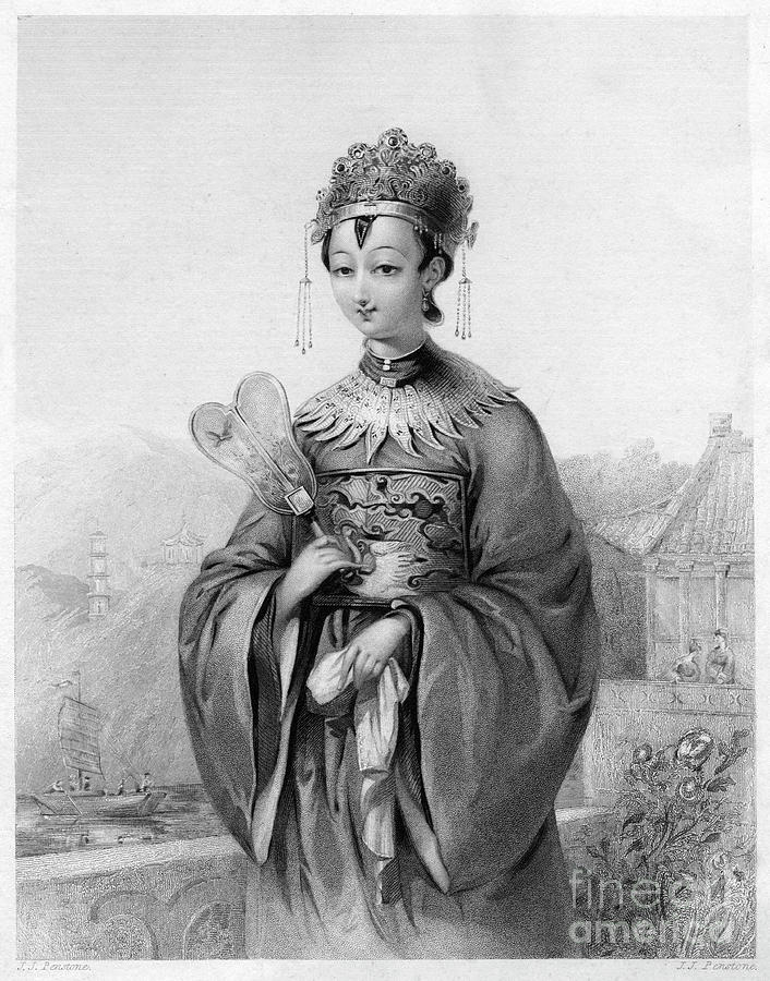 Costume Of A Chinese Lady, 1838. Artist Drawing by Print Collector