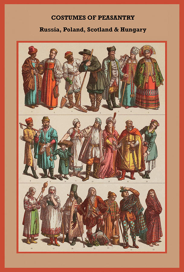 Costumes of peasantry Russia, Poland, Scotland & Hungary Painting by ...