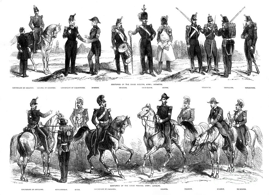 Costumes Of The Swiss Federal Army Drawing by Print Collector