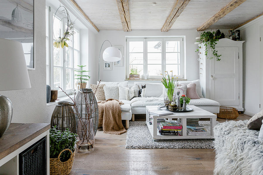 Cosy White Living Room With Rustic Accessories Photograph by Christel Harnisch