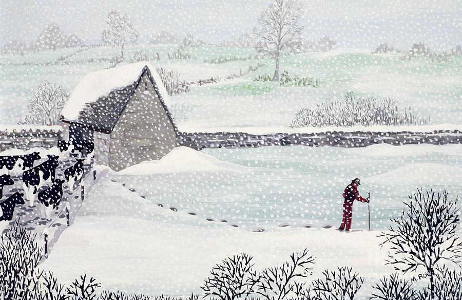Cotswold Farm In Winter Painting by Maggie Rowe