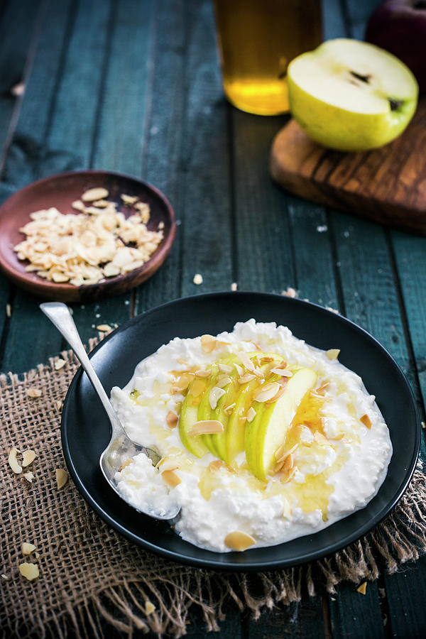 Cottage Cheese With Apples, Roasted Almonds And Honey Photograph by Maricruz Avalos Flores