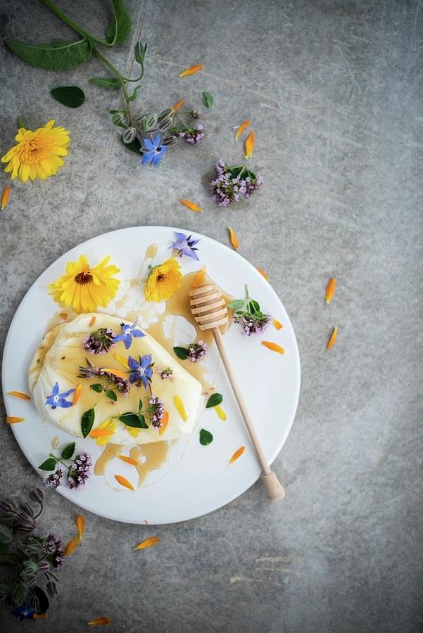 Cottage Cheese With Honey And Edible Flowers Photograph by Justina Ramanauskiene
