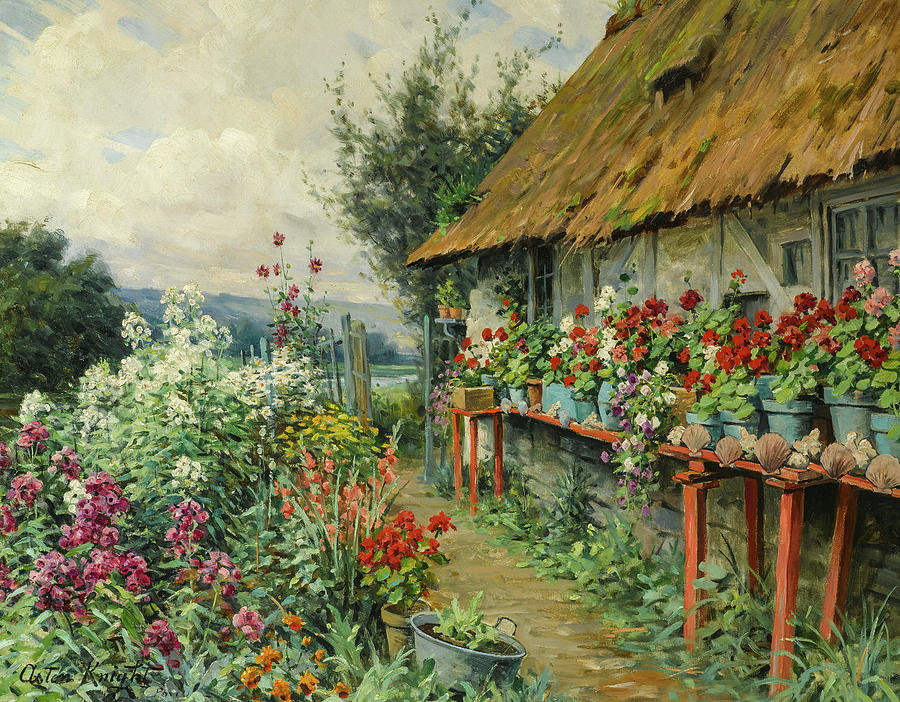 Daniel Ridgway Knight Painting - Cottage Garden in Bloom by Louis Aston Knight