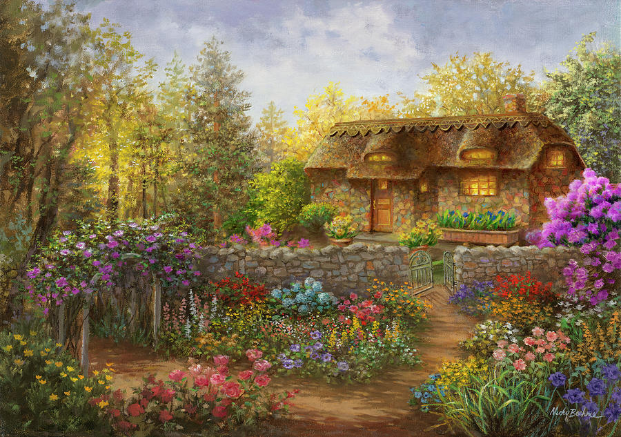 Cottage Painting - Cottage Garden In Full Bloom by Nicky Boehme