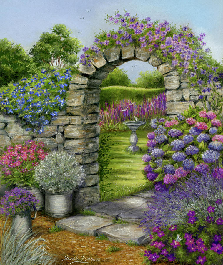 Cottage Garden Painting - Cottage Garden by Janet Pidoux