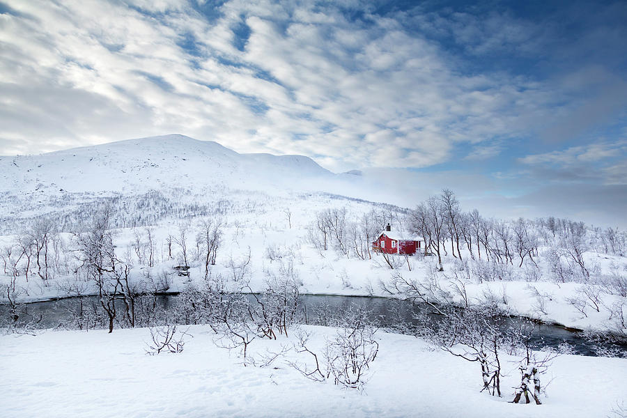 Cottage In The Snow, Troms, Norway Digital Art by Tim Mannakee