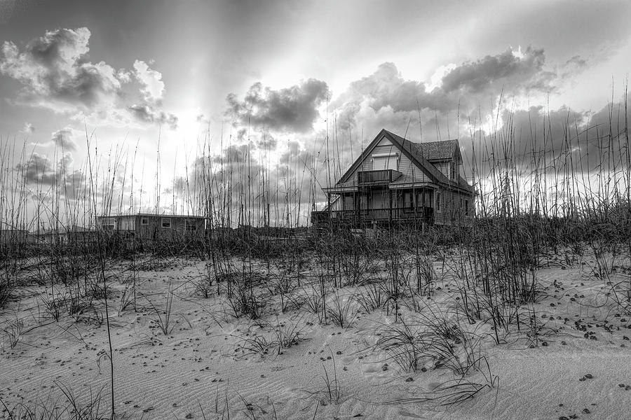 Cottage on the Dunes in Black and White Photograph by Debra and Dave Vanderlaan