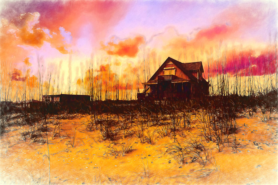 Cottage on the Dunes Painting Photograph by Debra and Dave Vanderlaan
