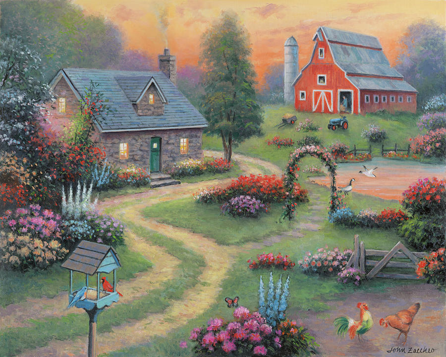 Cottage On The Farm Painting by John Zaccheo - Pixels