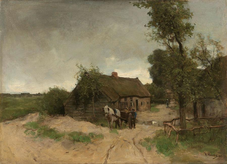 Cottage on the sand road. Painting by Anton Mauve
