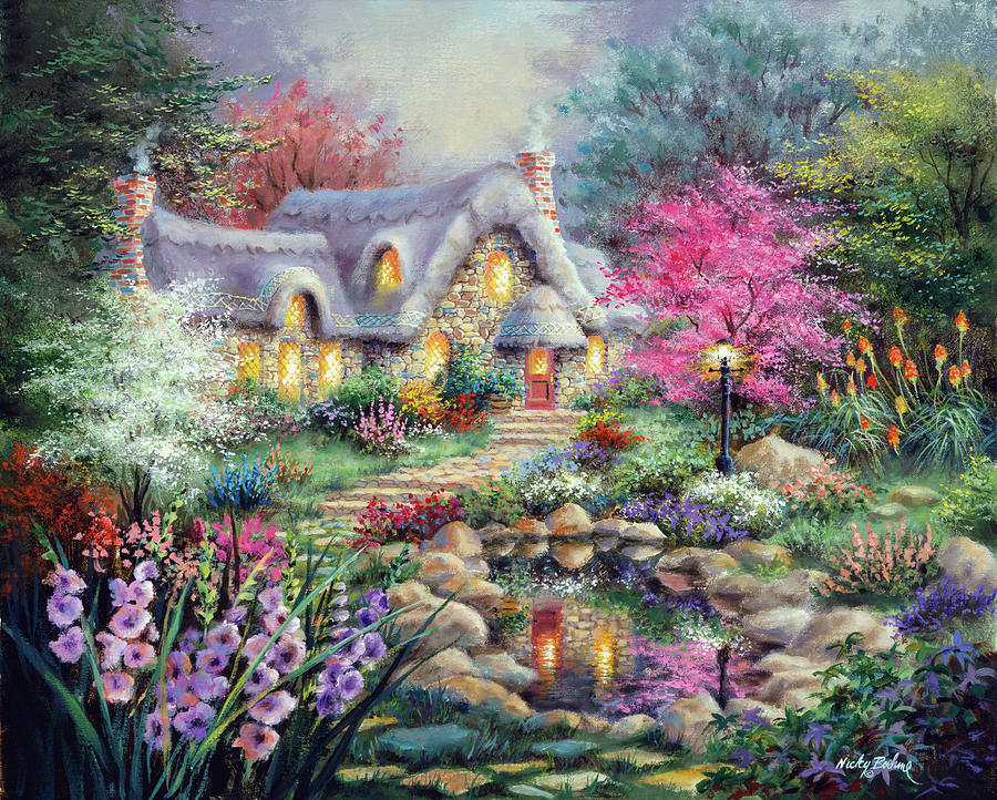 Landscape Painting - Cottage Pond by Nicky Boehme