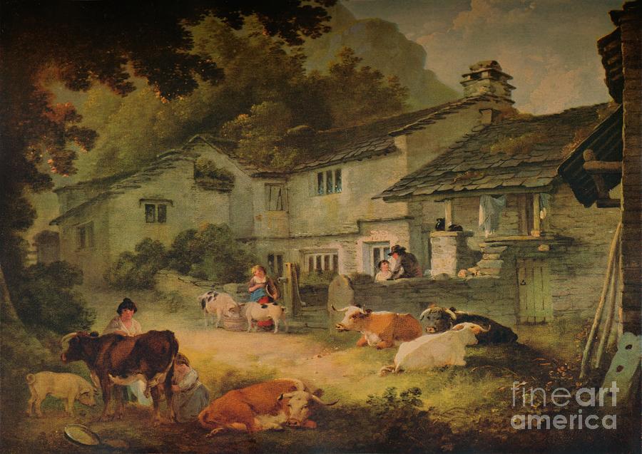 Cottage Scenery With Cattle Drawing by Print Collector