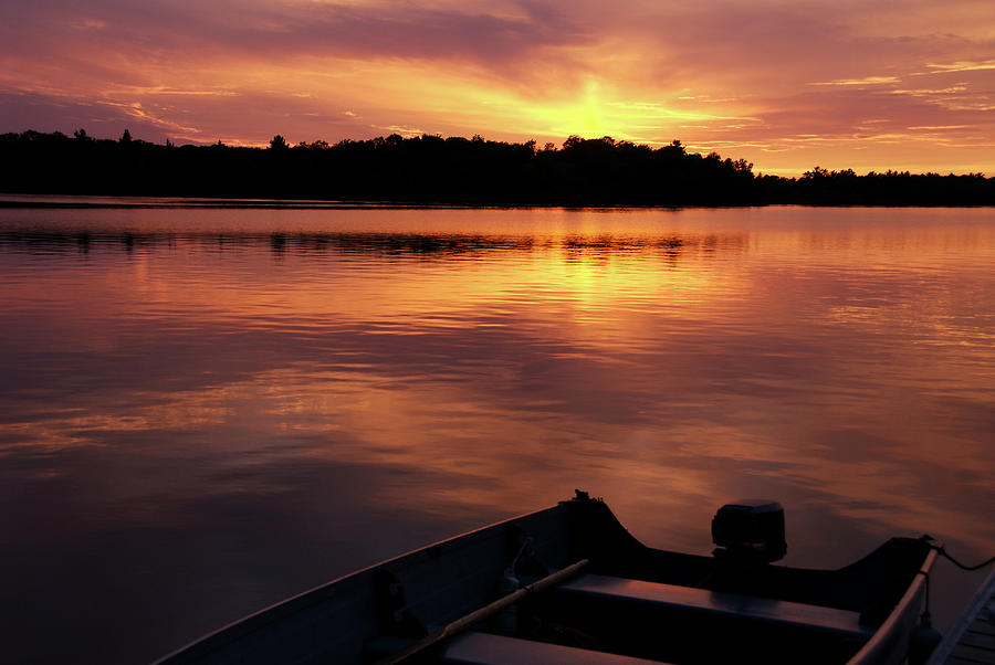 Cottage Sunset With Fishing Boat Photograph by Digi guru