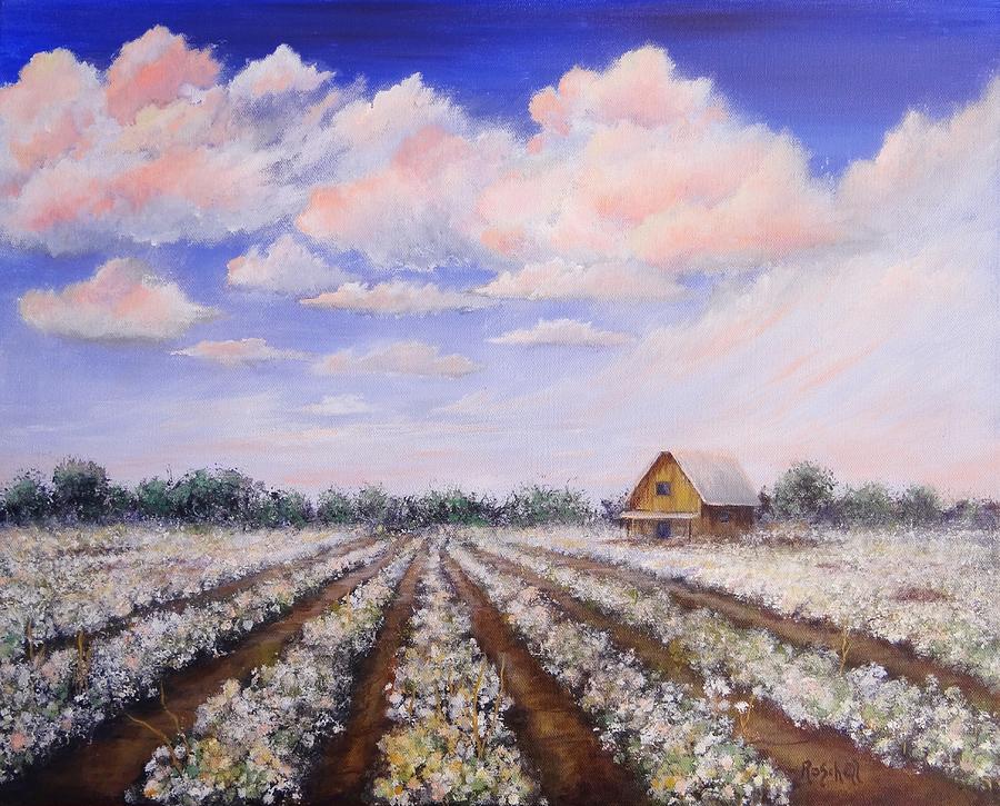 Cotton Field Painting by Roseanne Schellenberger