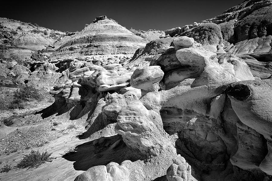 Black And White Photograph - Cottonwood Creek Strange Rocks 6 BW by Roger Snyder
