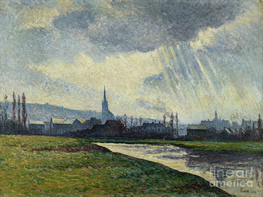 Couillet, Charleroi, Landscape Along The River; Couillet, Charleroi, Paysage Au Bord De La Riviere, 1896 Painting by Maximilien Luce