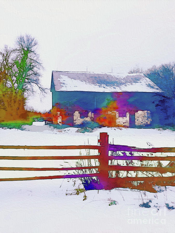 Country Barn Oil Paint with Water Colour Splash Photograph by Nina Silver