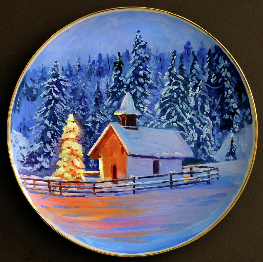 Country Christmas Chapel Painting