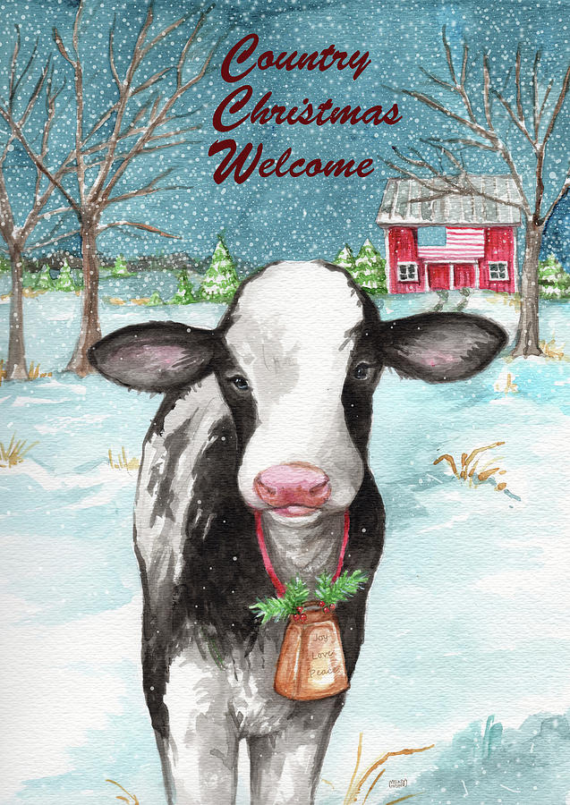 cow christmas painting