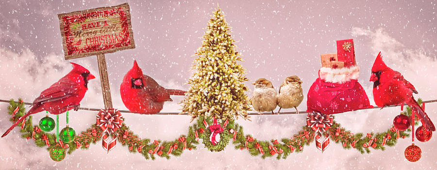 Country Christmas for the Birds Digital Art by Debra and Dave Vanderlaan