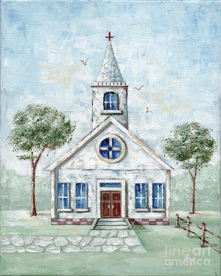 Country Church Blessings Painting by Annie Troe
