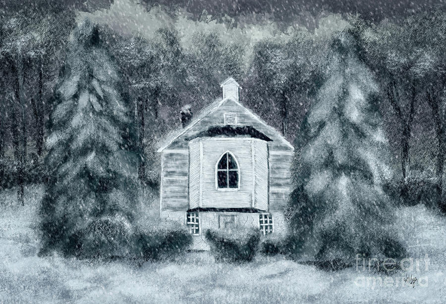 Country Church On A Snowy Night Digital Art by Lois Bryan