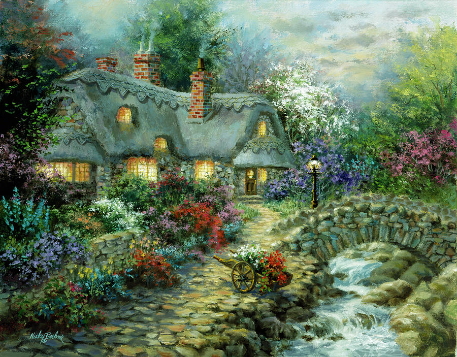 Cabin Painting - Country Cottage by Nicky Boehme