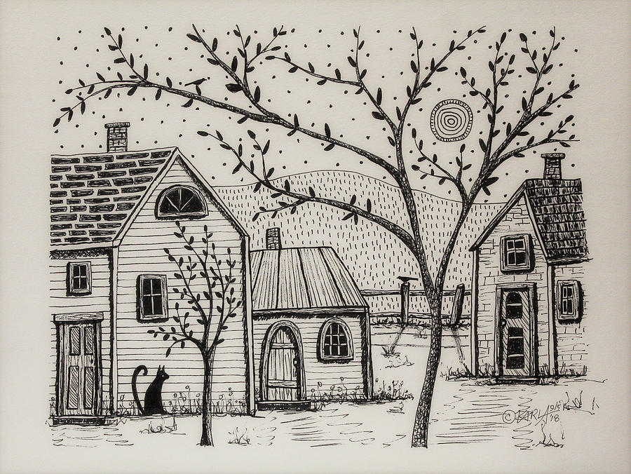 Black And White Painting - Country Cottages by Karla Gerard