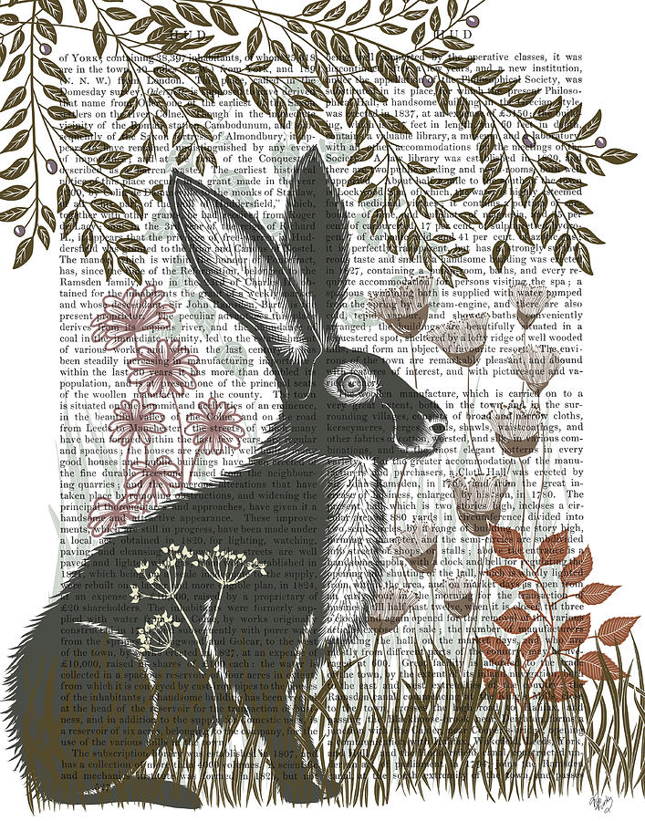 Rabbit Painting - Country Lane Hare 1, Earth by Fab Funky